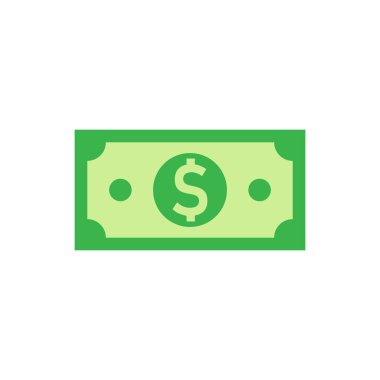 Dolar banknot simgesi düz bir şekilde. Beyaz izole edilmiş arka planda dolar nakit vektör çizimi. Banknote faturası iş konsepti.