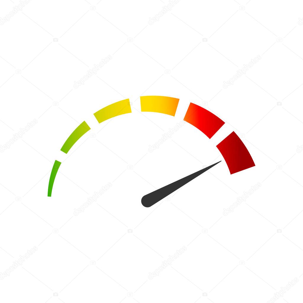 Meter dashboard icon in flat style. Credit score indicator level vector illustration on white isolated background. Gauges with measure scale business concept.