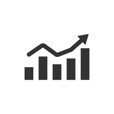 Düz stil büyüyen çubuk grafik simgesini. Ok vektör çizim beyaz izole arka planda artırın. Infographic ilerleme iş kavramı.