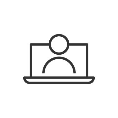 Çevrimiçi eğitim süreci simgesini düz stil. Webinar seminer vektör çizim üzerinde beyaz arka plan izole. E-öğrenme iş kavramı.