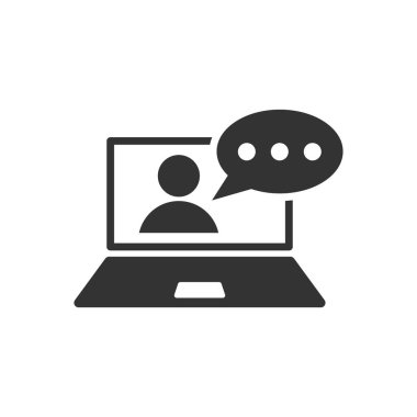 Çevrimiçi eğitim süreci simgesini düz stil. Webinar seminer vektör çizim üzerinde beyaz arka plan izole. E-öğrenme iş kavramı.