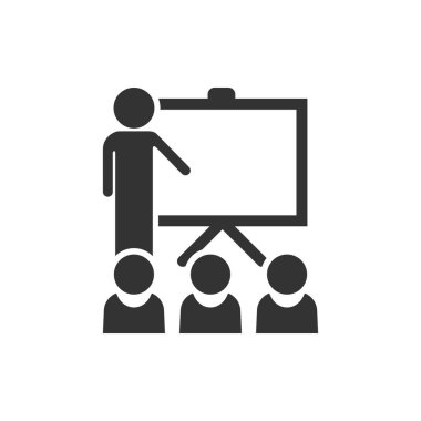 Eğitim Eğitim simgesini düz stil. İnsanlar seminer vektör çizim üzerinde beyaz arka plan izole. Okul sınıf ders iş kavramı.