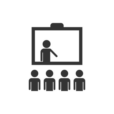 Eğitim Eğitim simgesini düz stil. İnsanlar seminer vektör çizim üzerinde beyaz arka plan izole. Okul sınıf ders iş kavramı.