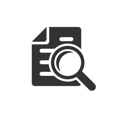 İncelenen belge planı simgesi düz biçimdedir. Beyaz izole edilmiş arka plandaki beyan vektör illüstrasyonunu gözden geçir. Büyüteç loupe iş konseptine sahip belge.