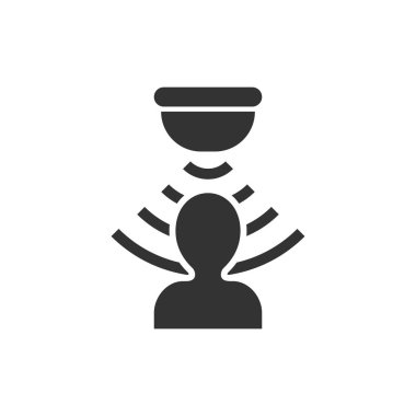 Hareket sensörü simgesini düz stil. Sensör dalgalar adamla beyaz izole arka planda illüstrasyon vektör. İnsanlar güvenlik bağlantı iş kavramı.