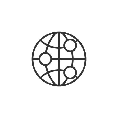 Dünya gezegeninin simgesi düz bir şekilde. Beyaz izole arka planda küresel coğrafi vektör çizimi. Küresel iletişim iş konsepti.