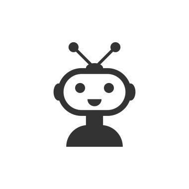 Sevimli robot sohbet robotu ikonu düz stil. Beyaz izole edilmiş arka planda robot operatör vektör çizimi. Akıllı sohbet robotu karakter konsepti.