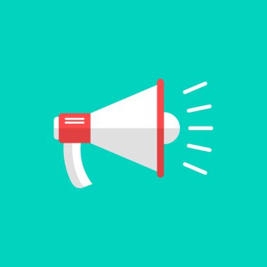 Megafon hoparlör simgesine düz stil. Megafon ses duyuru vektör çizim üzerinde beyaz arka plan izole. Megafon yayın iş kavramı.