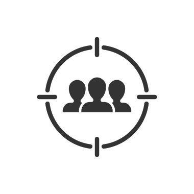 Hedef kitleye simgesini düz stil. İnsanlar vektör çizim beyaz izole zemin üzerine odaklanmaktadır. İnsan kaynakları iş kavramı.