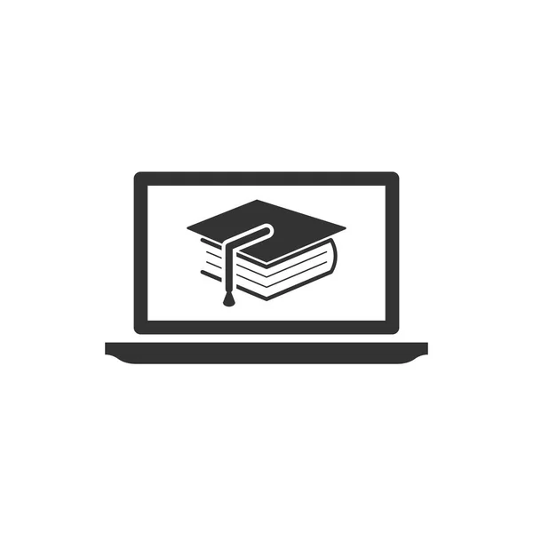 Bildungsikone Flachen Stil Studienvektorillustration Auf Weißem Isolierten Hintergrund Laptop Computer — Stockvektor