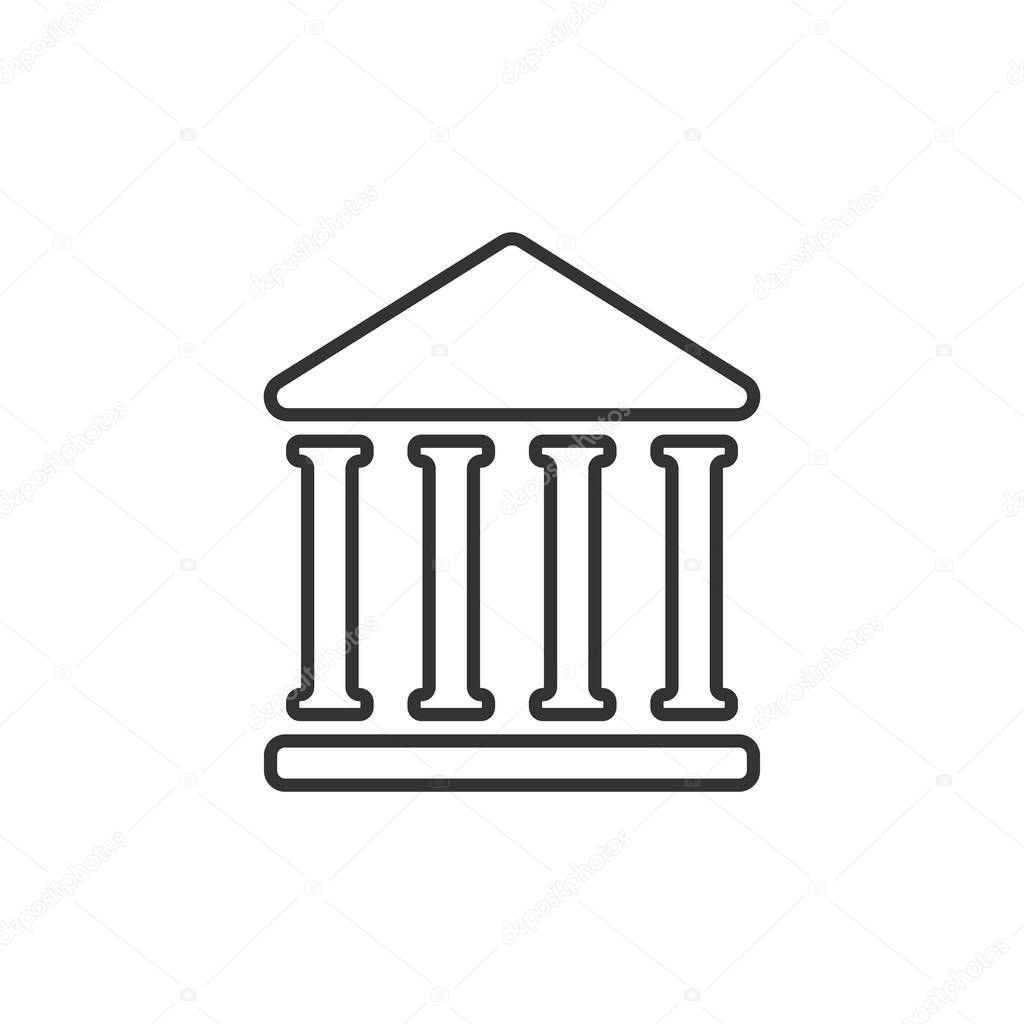 Bank building icon in flat style. Government architecture vector illustration on white isolated background. Museum exterior business concept.