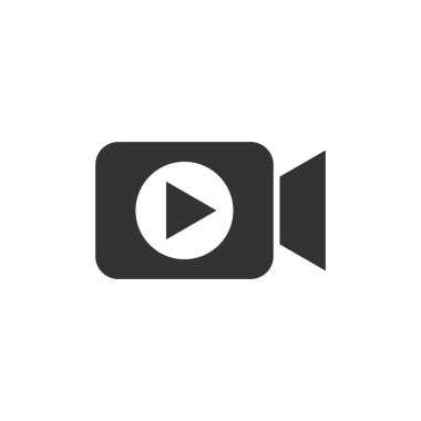 Düz tarzı video kamera simgesi. Film oyun vektör çizim üzerinde beyaz arka plan izole. Video akış iş kavramı.