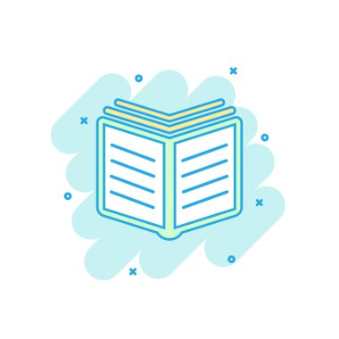 Çizgi roman tarzı çizgi film renkli kitap simgesi. Kitap illüstrasyon piktogram. Eğitim sıçrama iş kavramı.