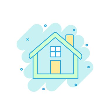 Çizgi film, çizgi roman tarzında ev simgesini renkli. Ev piktogram. House sıçrama iş kavramı.