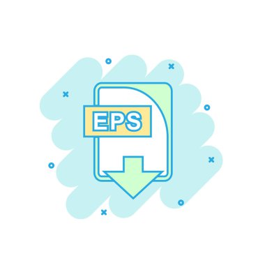 Çizgi film, çizgi roman tarzında Eps dosya simgesini renkli. EPS illüstrasyon piktogram indirin. Belge sıçrama iş kavramı.