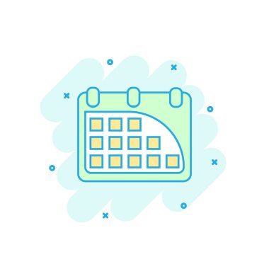 Çizgi film renkli takvim simgesini çizgi roman tarzı. Gündem illüstrasyon piktogram imzala. Takvim sıçrama iş kavramı.