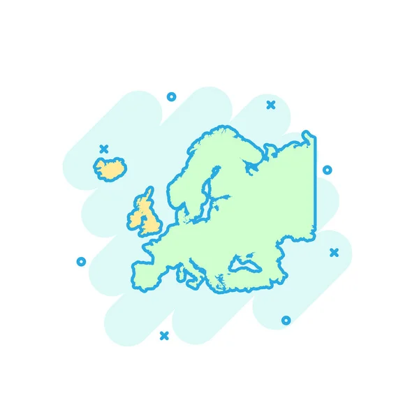 漫画色のヨーロッパマップアイコン漫画スタイルで ヨーロッパサインイラストピクトグラム カントリー地理スプラッシュビジネスコンセプト — ストックベクタ