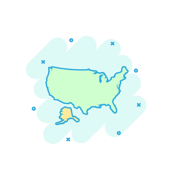 Cartone Animato Colorato Icona Mappa America Stile Fumetto Pittogramma Illustrazione — Vettoriale Stock