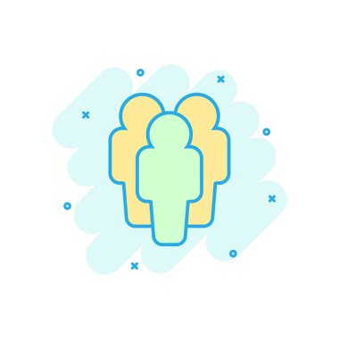 Çizgi roman tarzı çizgi film renkli insanları simgesi. İnsanlar illüstrasyon piktogram. Kullanıcıların kişi sıçrama iş kavramı.