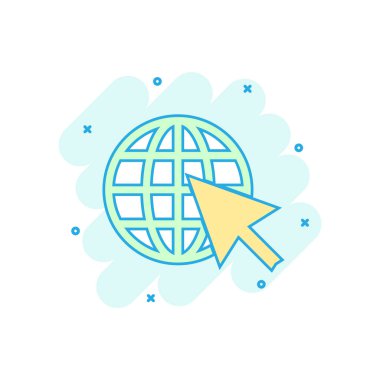 Renkli karikatür komik tarzı web simgesi gidin. Dünya dünya illüstrasyon piktogram. Www url işareti iş kavramı sıçrama.