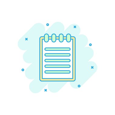 Çizgi roman tarzı çizgi film renkli belge simgesi. Kağıt sayfa illüstrasyon piktogram. Not işareti sıçrama iş kavramı.