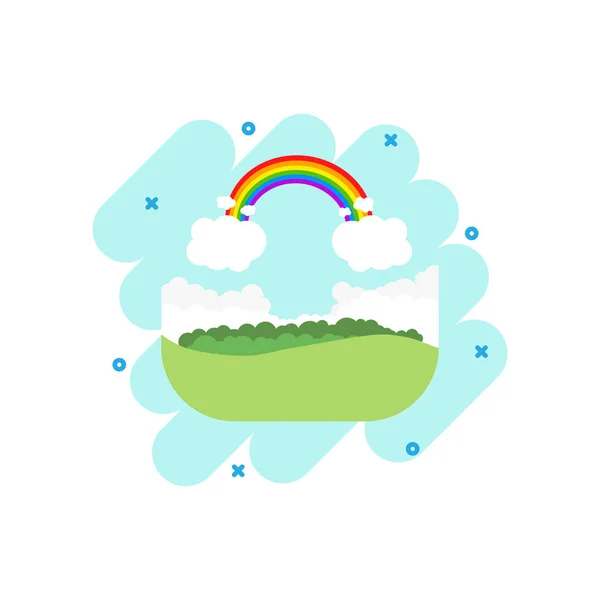 漫画風に雲のアイコンと漫画色の虹 天気図ピクトグラム レインボーサインスプラッシュビジネスコンセプト — ストックベクタ