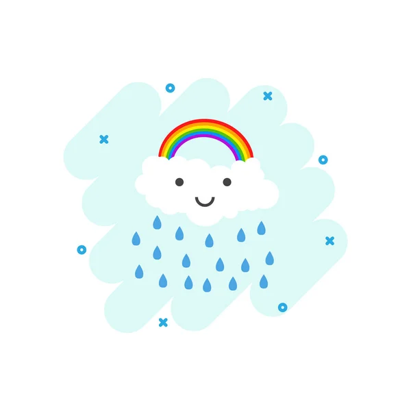 Nube Colores Dibujos Animados Con Icono Lluvia Estilo Cómico Pictograma — Archivo Imágenes Vectoriales