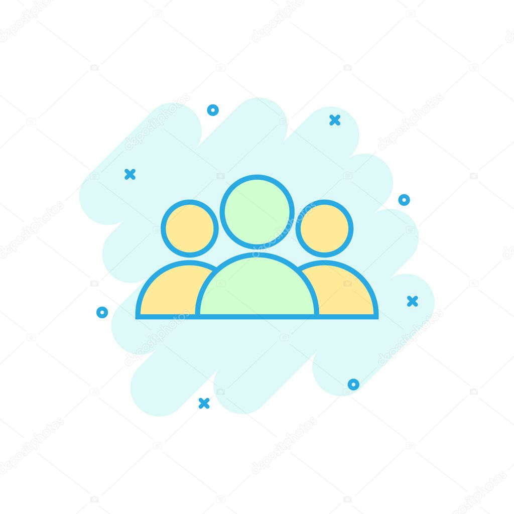 Cartoon colored people icon in comic style. People illustration pictogram. Users person sign splash business concept.