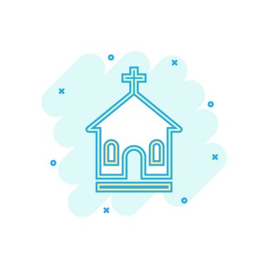 Çizgi film, çizgi roman tarzında kilise kutsal kutsal kişilerin resmi renkli. Resimde piktogram bina Tapınağı. Kilise işareti iş kavramı sıçrama.