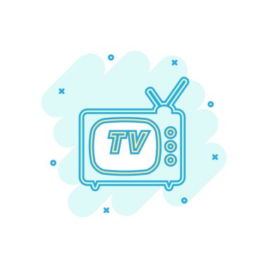 Çizgi film tv simgesi çizgi roman tarzında renkli. Televizyon illüstrasyon piktogram. TV işareti iş kavramı sıçrama.