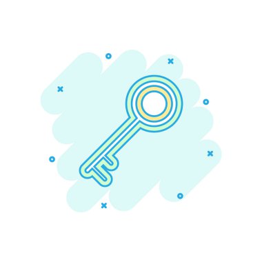 Çizgi film çizgi roman tarzı renkli anahtar simgesi. Resimde piktogram kilidini. Anahtar işareti sıçrama iş kavramı.