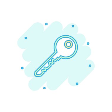 Çizgi film çizgi roman tarzı renkli anahtar simgesi. Resimde piktogram kilidini. Anahtar işareti sıçrama iş kavramı.