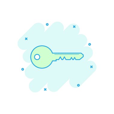 Çizgi film çizgi roman tarzı renkli anahtar simgesi. Resimde piktogram kilidini. Anahtar işareti sıçrama iş kavramı.