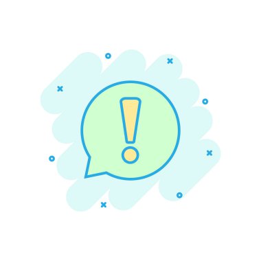 Çizgi roman tarzı çizgi film renkli ünlem işareti simgesi. Konuşma illüstrasyon piktogram. Ünlem işareti iş kavramı sıçrama.