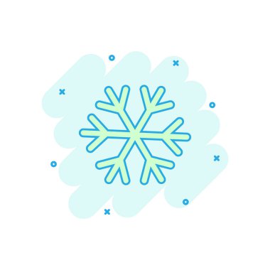 Çizgi roman tarzı çizgi film renkli kar tanesi simgesi. Kış illüstrasyon piktogram. Kar işareti sıçrama iş kavramı.