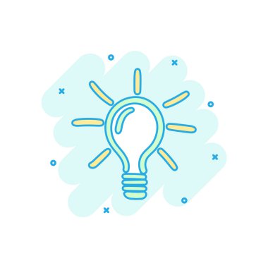 Çizgi film renkli kroki ampul simgesi çizgi roman tarzı. El fikir illüstrasyon piktogram çekilmiş. Ampul işareti iş kavramı sıçrama.