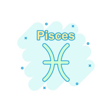 Vektör karikatür, balık burcunu komik bir şekilde resmediyor. Astroloji resimli resim imzası. Balık burçları iş dünyası sıçrama etkisi konsepti.