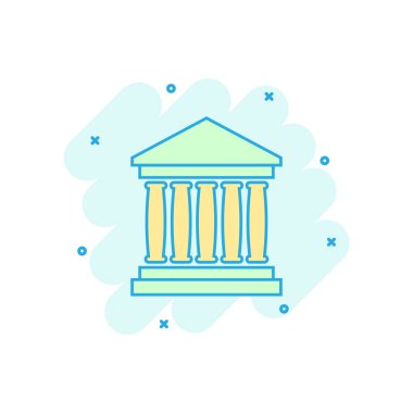 Vektör karikatür banka binası ikonu. Müze işareti resimli resim. İşletme sıçrama etkisi konsepti.