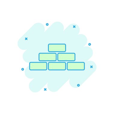 Mizah tarzında vektör karikatür tuğla ikonu. Duvar işareti resimli resim. Taş işi sıçrama etkisi konsepti.