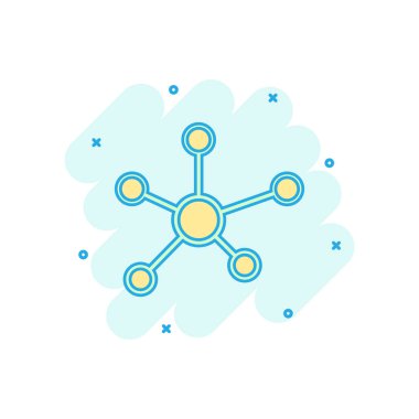 Vektör karikatür sosyal ağı, molekül, DNA ikonu. Molekül işareti resimli resim. DNA işi sıçrama etkisi konsepti.