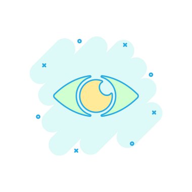 Çizgi roman tarzında vektör çizgi film göz ikonu. Göz tablosu resimli resim. Göz işi sıçrama etkisi konsepti.