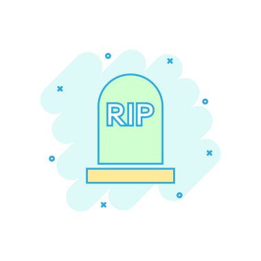 Vektör karikatür cadılar bayramı mezar ikonu, komik bir tarzda. Gravstone tabela resimli resim. Rip business sıçrama etkisi konsepti.
