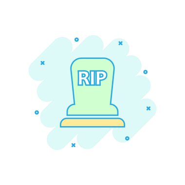Vektör karikatür cadılar bayramı mezar ikonu, komik bir tarzda. Gravstone tabela resimli resim. Rip business sıçrama etkisi konsepti.
