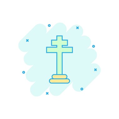 Vektör karikatür cadılar bayramı mezar ikonu, komik bir tarzda. Gravstone tabela resimli resim. Rip business sıçrama etkisi konsepti.