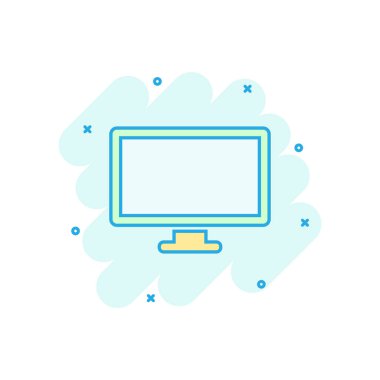 Çizgi roman tarzında vektör çizgi film simgesi. Monitör resimli resim imzası. Televizyon işi sıçrama etkisi konsepti.