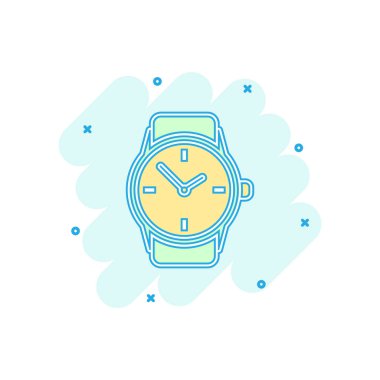 Vektör karikatür saat simgesi. Saat işareti resimli resim. Zamanlayıcı işi sıçrama etkisi konsepti.