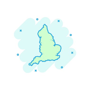 Vektör karikatür İngiltere haritası simgesi. İngiltere resimli resim imzaladı. Harita işi sıçrama etkisi kavramı.