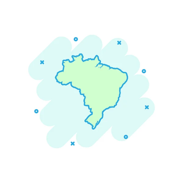 矢量漫画巴西地图图标的漫画风格 巴西签署了插图象形文字图 地图绘制业务飞溅效应概念 — 图库矢量图片