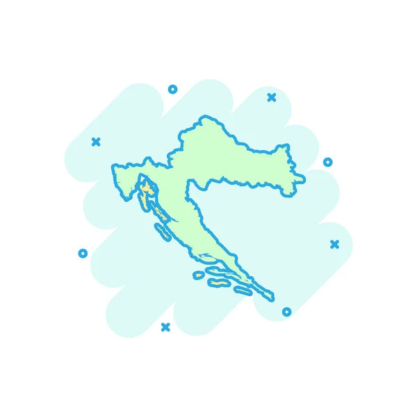 Cartone Animato Vettoriale Croazia Mappa Icona Stile Comico Croazia Segno — Vettoriale Stock