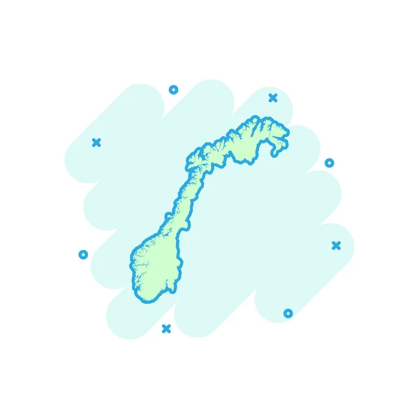 ベクトル漫画コミック スタイルでノルウェー地図アイコン ノルウェーの記号図のピクトグラム 地図作成地図ビジネス スプラッシュ効果概念 — ストックベクタ